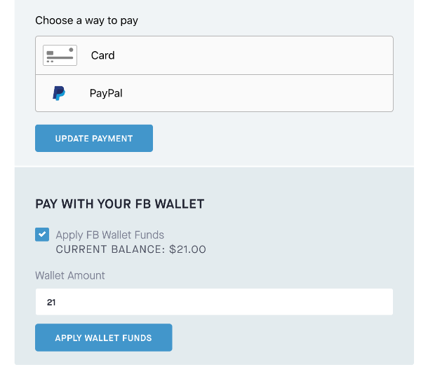 Screen shot of FB Wallet form for renewals